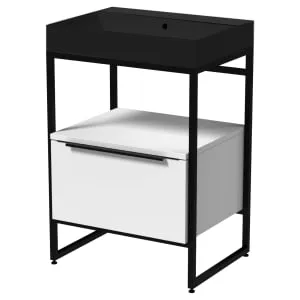 Wickes Rimini Matt White Black Frame Freestanding Vanity Unit & Black Basin - 850 x 600mm