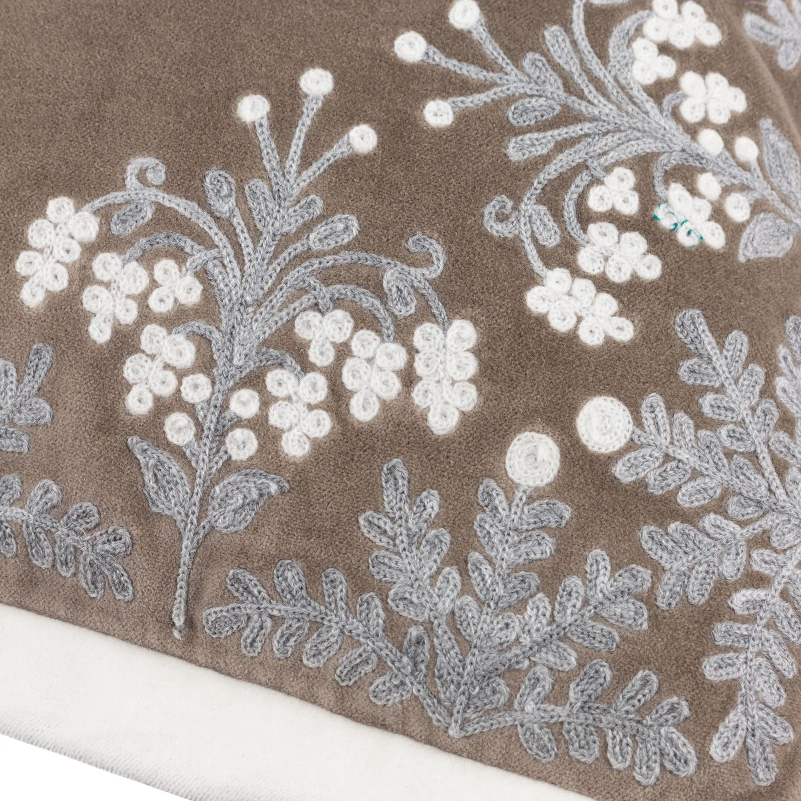 Paoletti Winter Bloom 100% Cotton Embroidered Cushion in Taupe 5