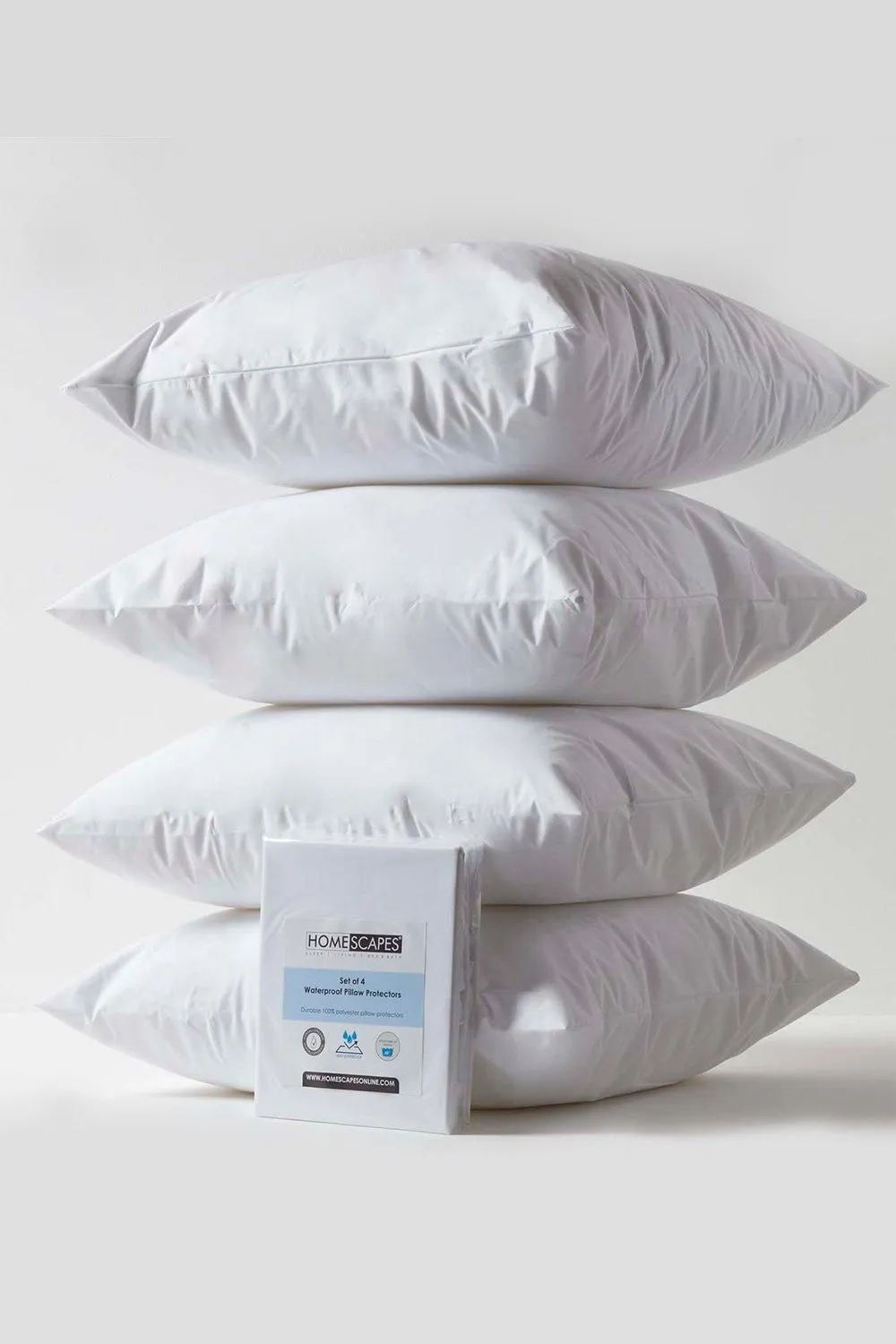 Homescapes Waterproof Pillow Protectors 65 x 65 cm, Pack of 4 in White