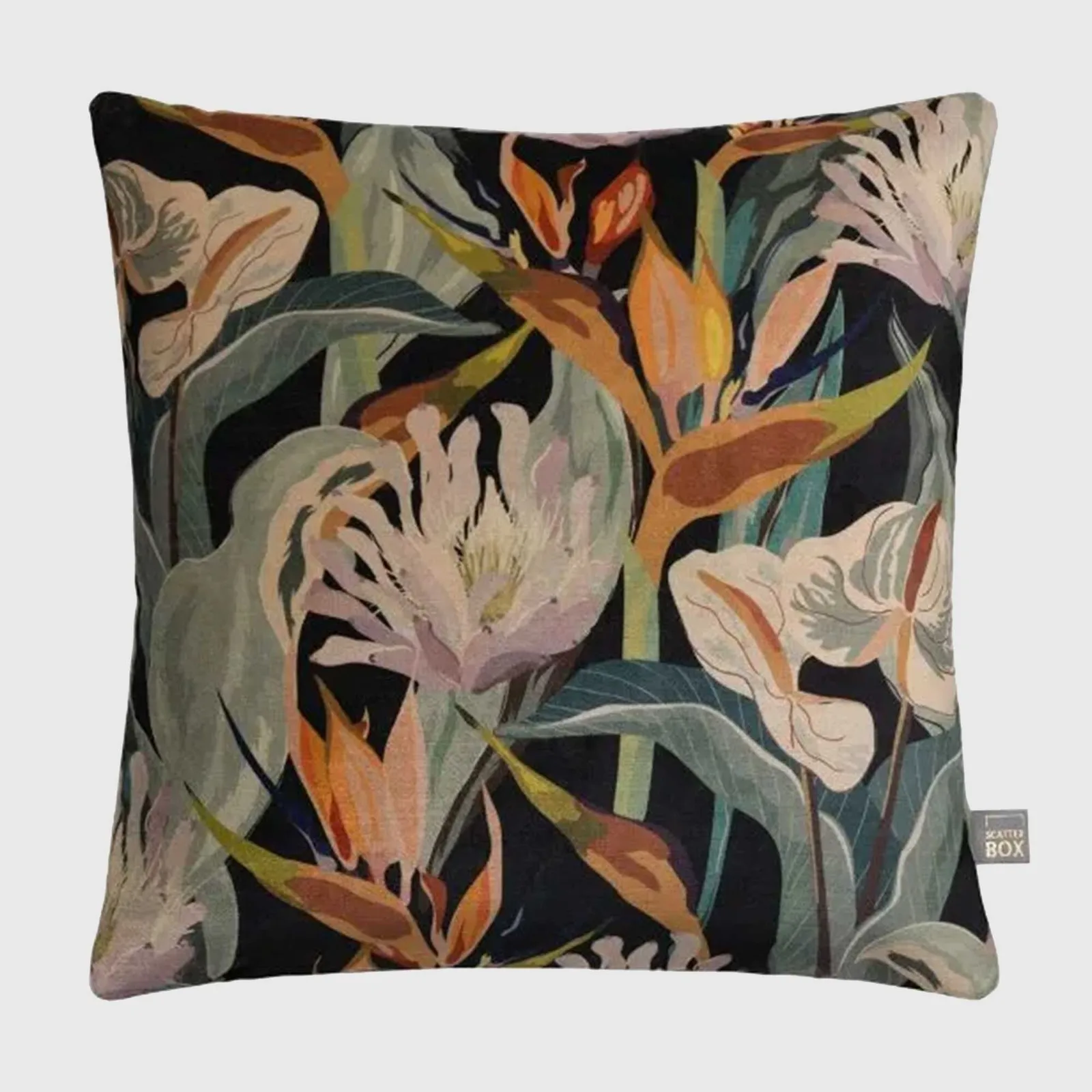Rich Floral Recycled Velvet Cushion, Square Polyester | Barker & Stonehouse