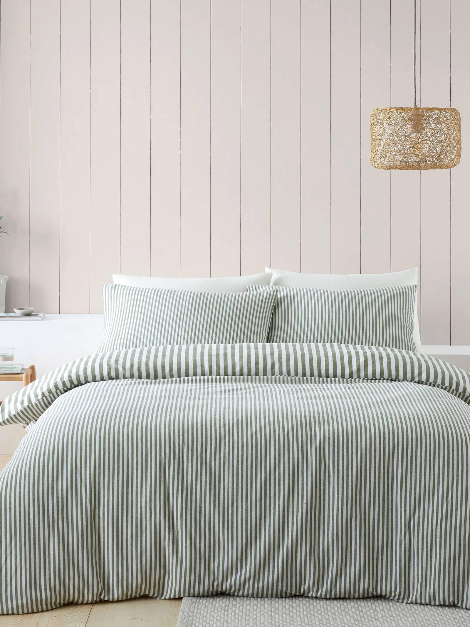 Catherine Lansfield Brushed Stripe 100% Cotton Duvet Cover Set in Green 2