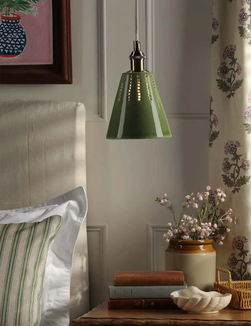 Joules Home Lighting Allington Ceramic Pendant Light Green Mix