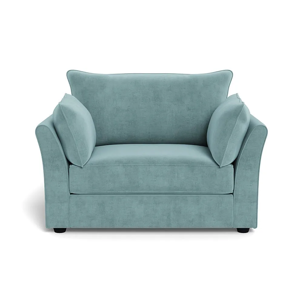 Heal's Tailor Loveseat Smart Luxe Velvet Mineral Blue Black Feet