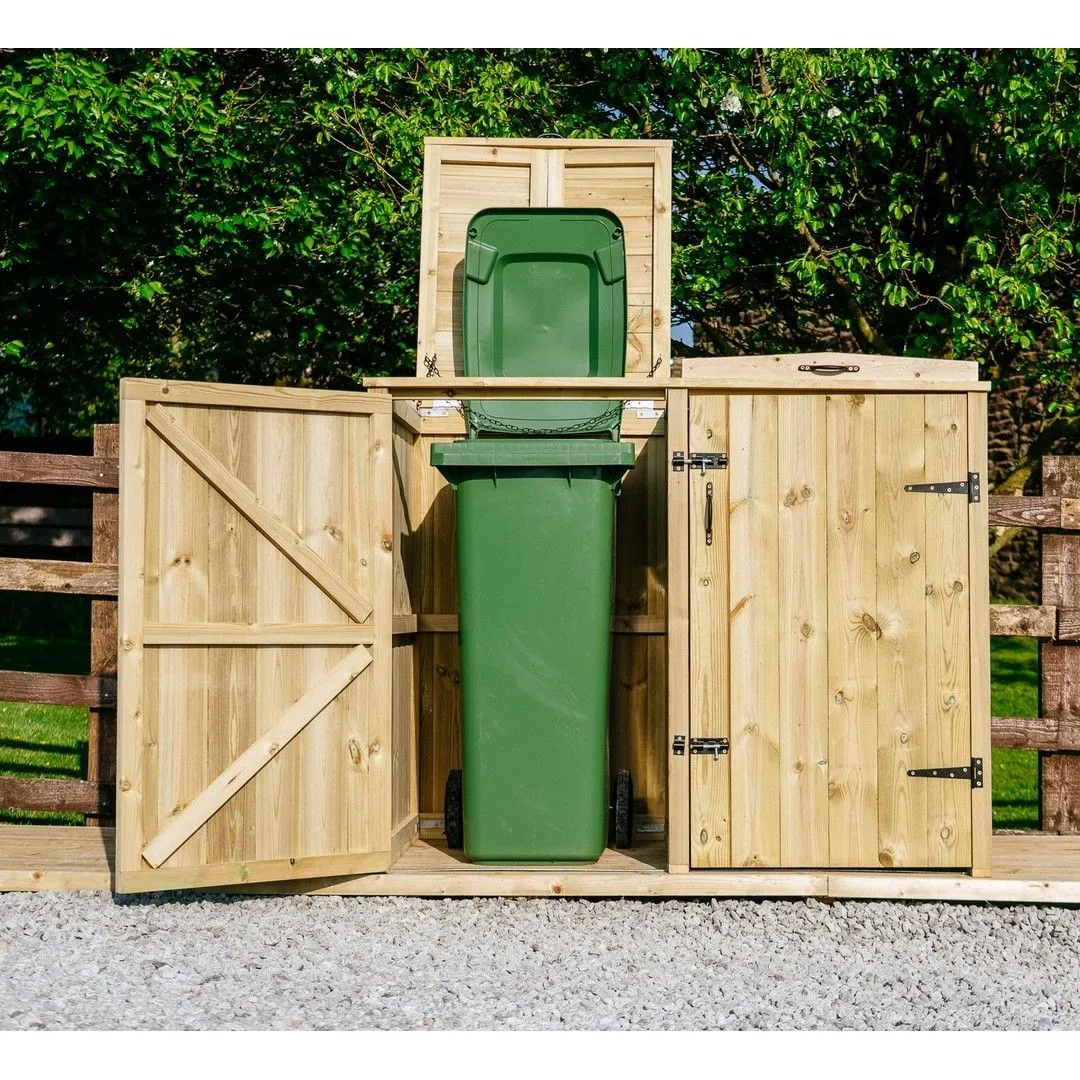 Buttercup Farm Chatburn Double Wheelie Bin Store, Timber - Fits 2 x 360L Wheelie Bins in Brown 3