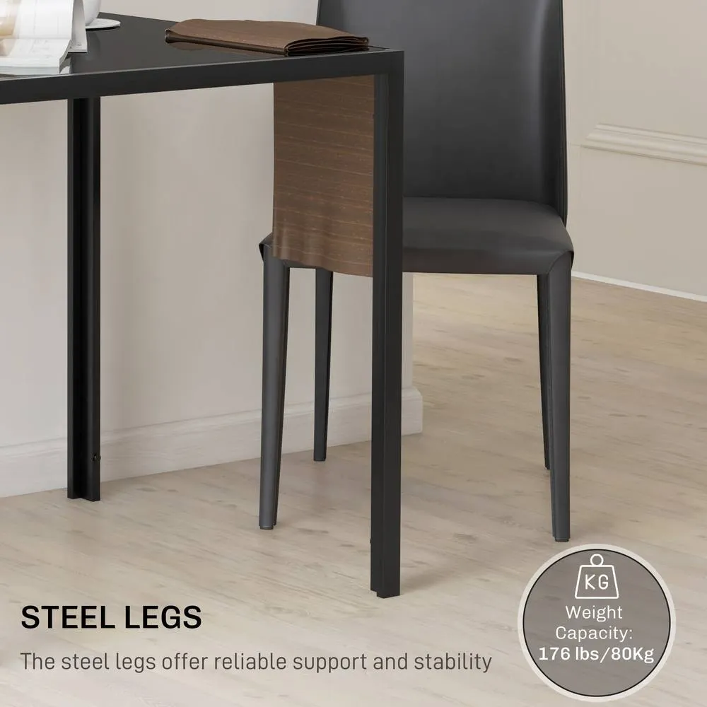 HOMCOM Modern Square Dining Table with Tempered Glass Top Metal Legs in Black 5