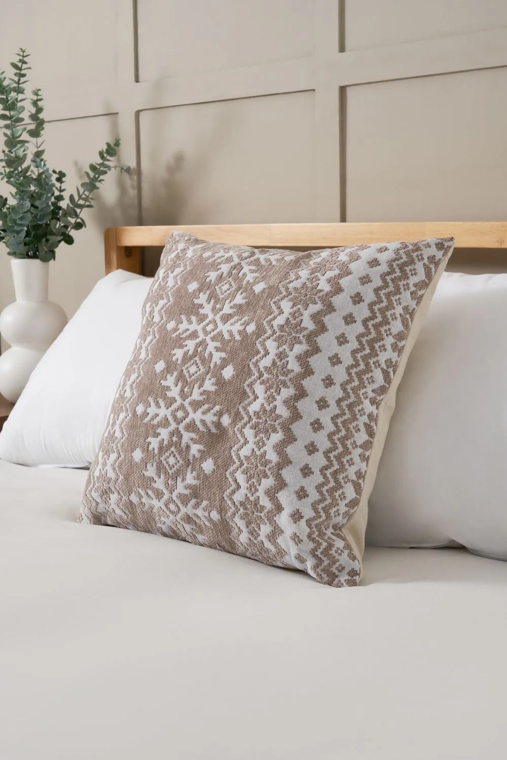 BHS Christmas Fairisle Winter Snow Flake Cushion in Natural