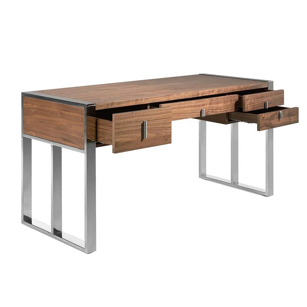 Angel Cerda Walnut Veneer Desk with Chromed Steel Legs & 4 in Brown 6