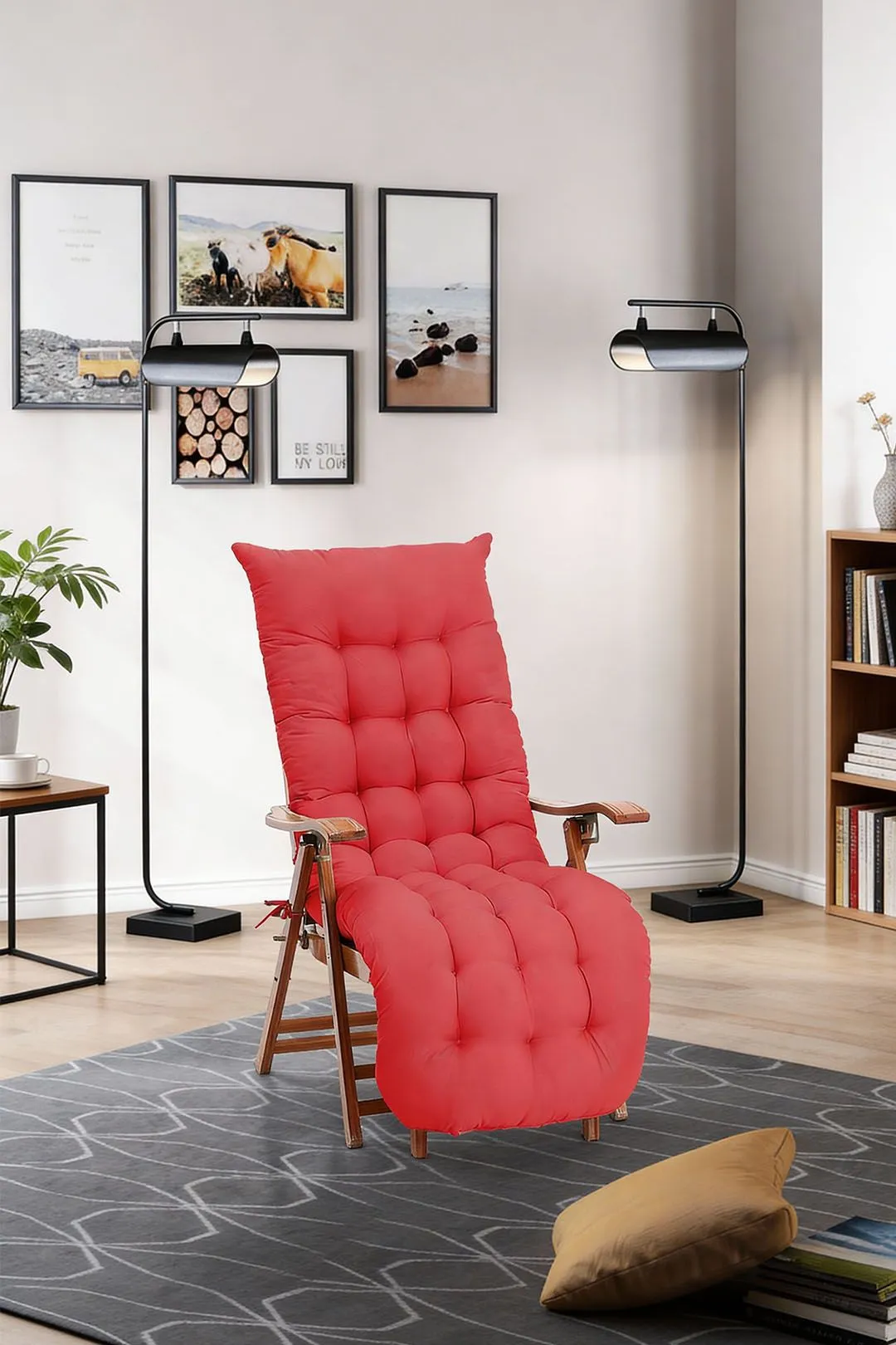 Living and Home Red Sun Lounger Cushion Garden Bench Cushion with Anti-Slip Cover, 160 cm W x 50cm D