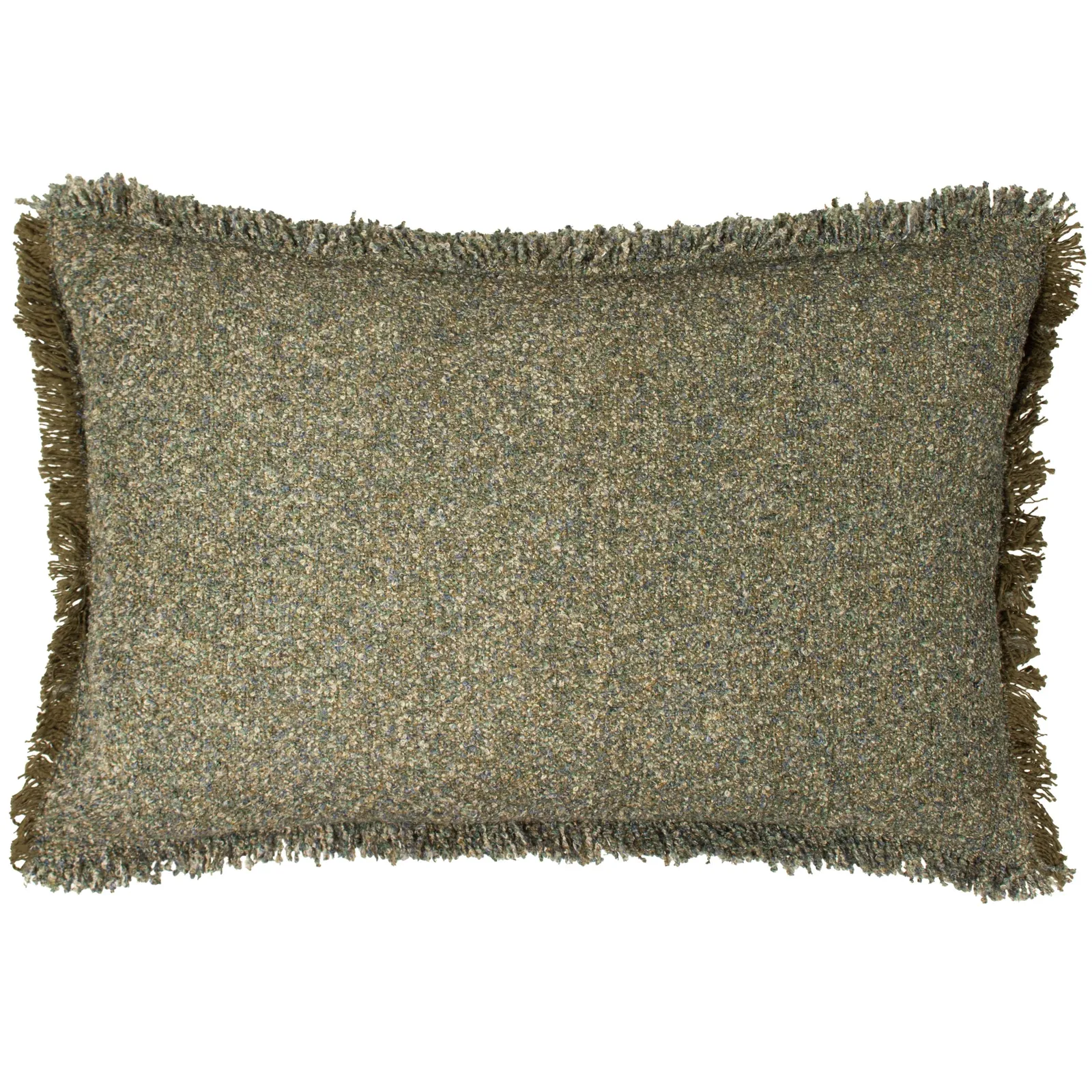 Yard Doze Woven Fringed Cushion in Dark Green 2