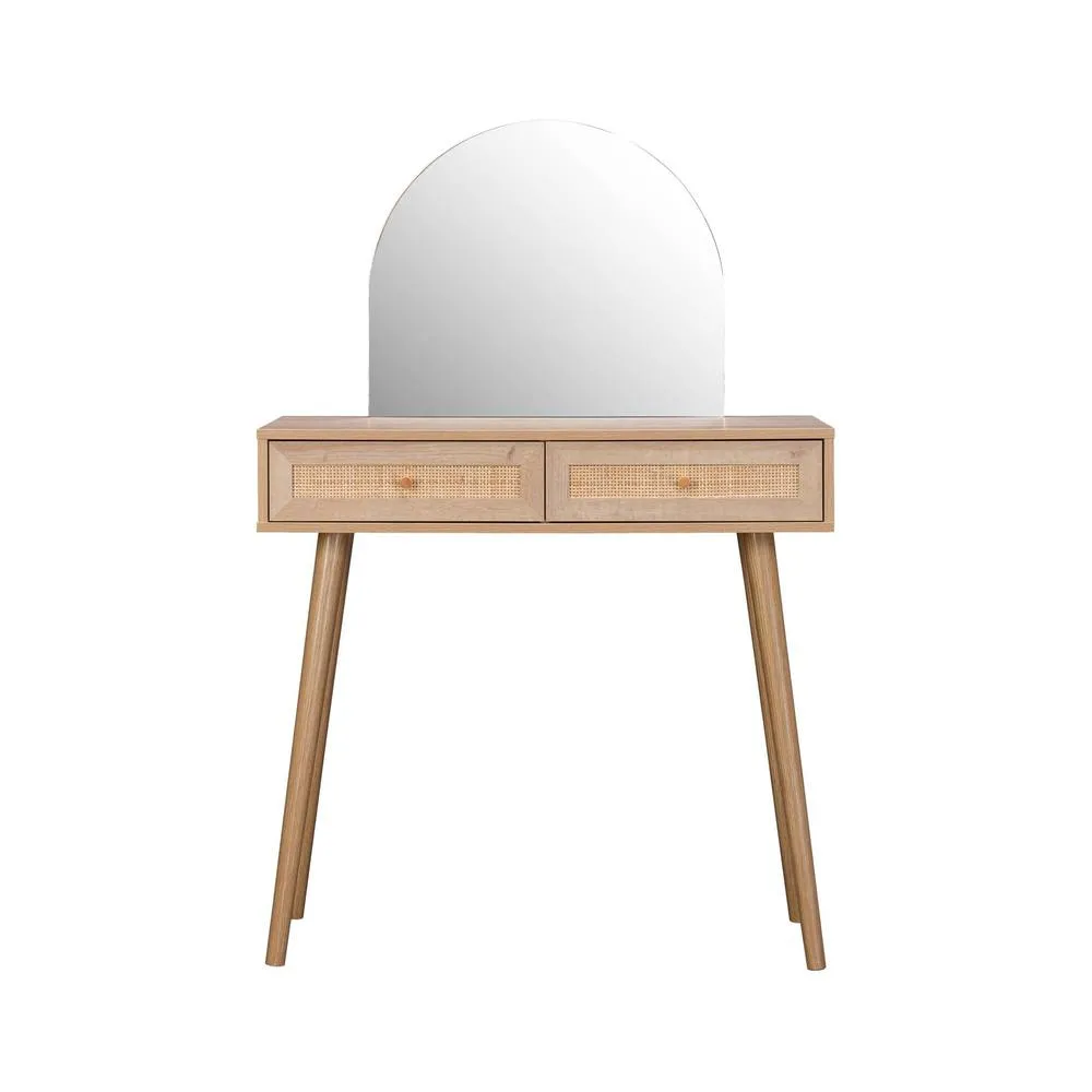 sweeek 2-drawers dressing table with rounded mirror in Beige 3