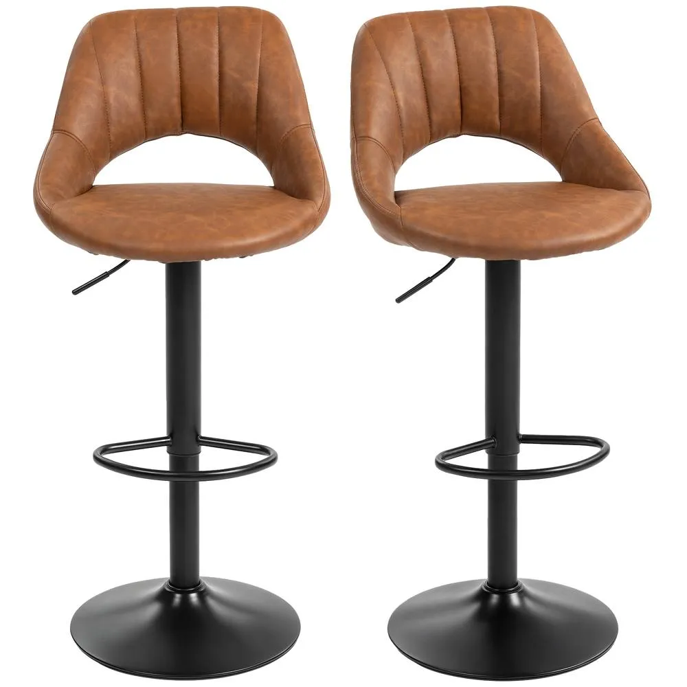 HOMCOM Barstools Set of 2, Dining Stools with Backrest & Footrest, Brown 2