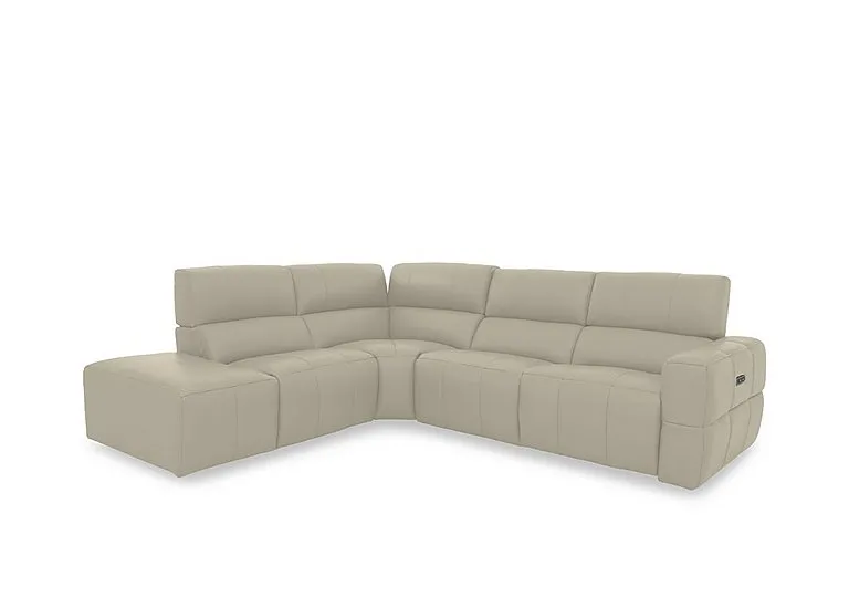 Cube Leather Power Recliner Left Hand Facing Chaise End Sofa with Power Headrest