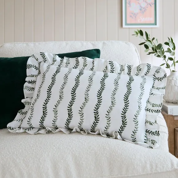 Trailing Leaves Frilled Rectangle Cushion Cover