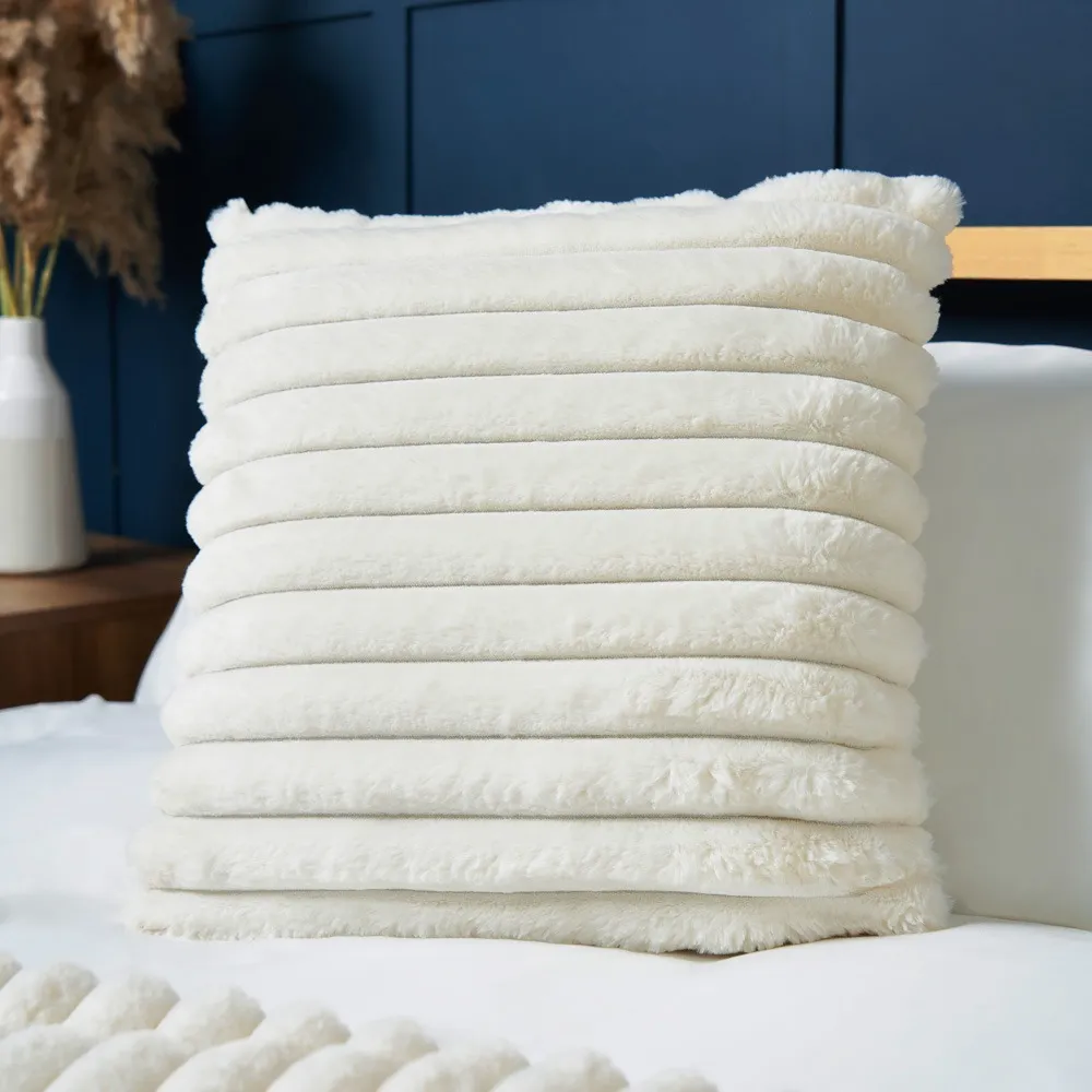 Jumbo Cord 45cm Cushion with Plain Velvet Backing, Cream