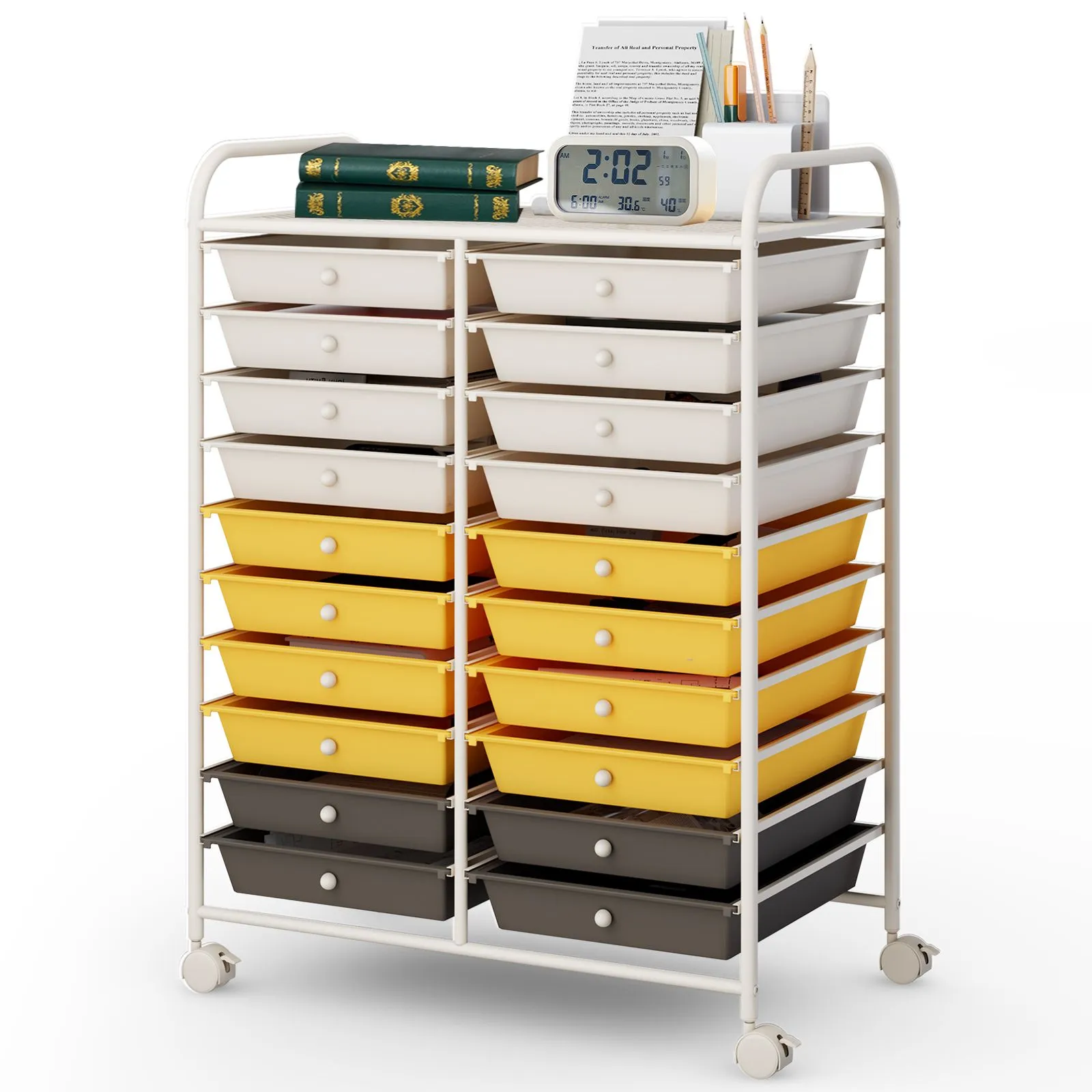 Costway 20 Drawers Storage Rolling Cart Home Office Mobile Utility Trolley Organizer in Yellow