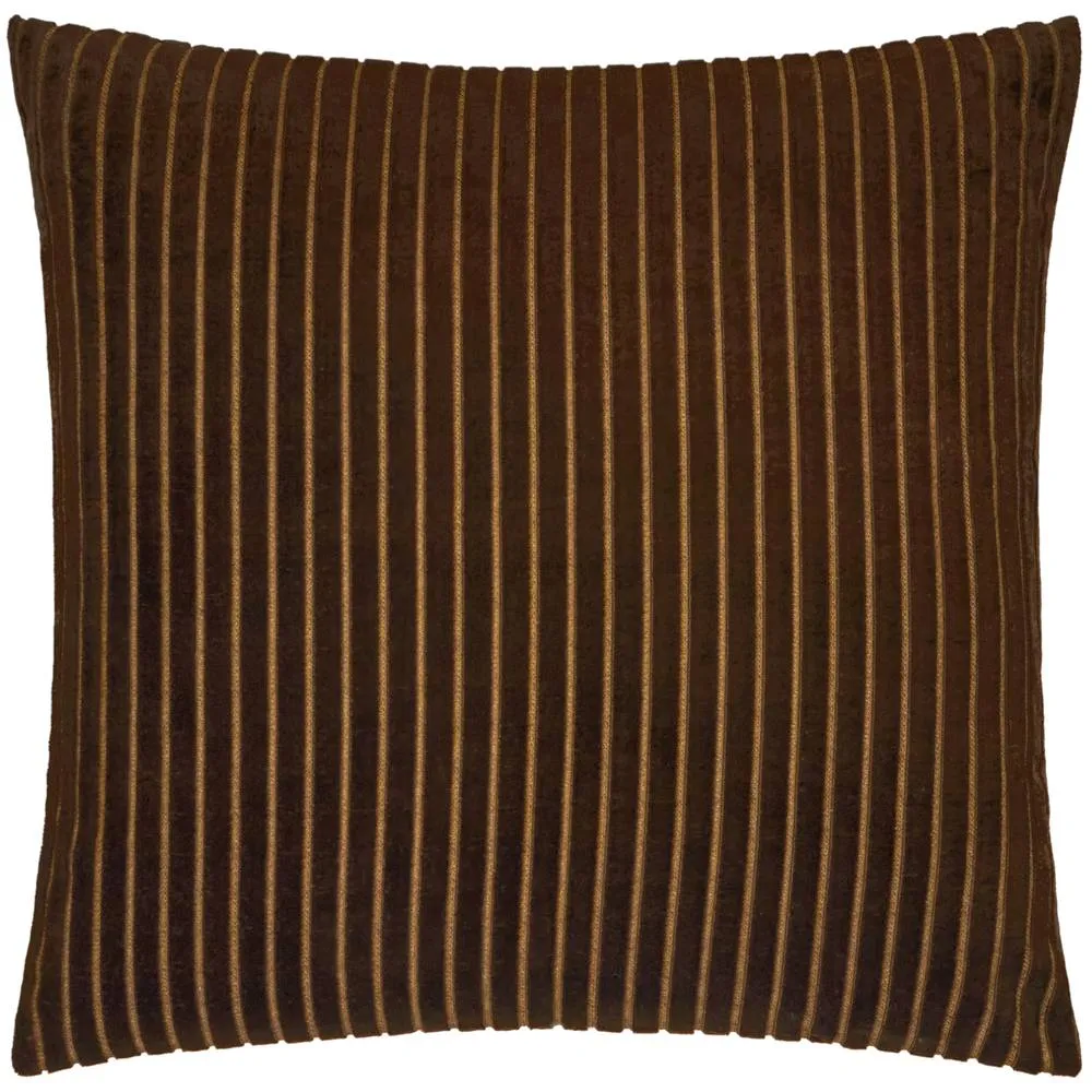 Paoletti Savoy Stripe Velvet Cushion Chocolate 50 X 50Cm, Brown 2