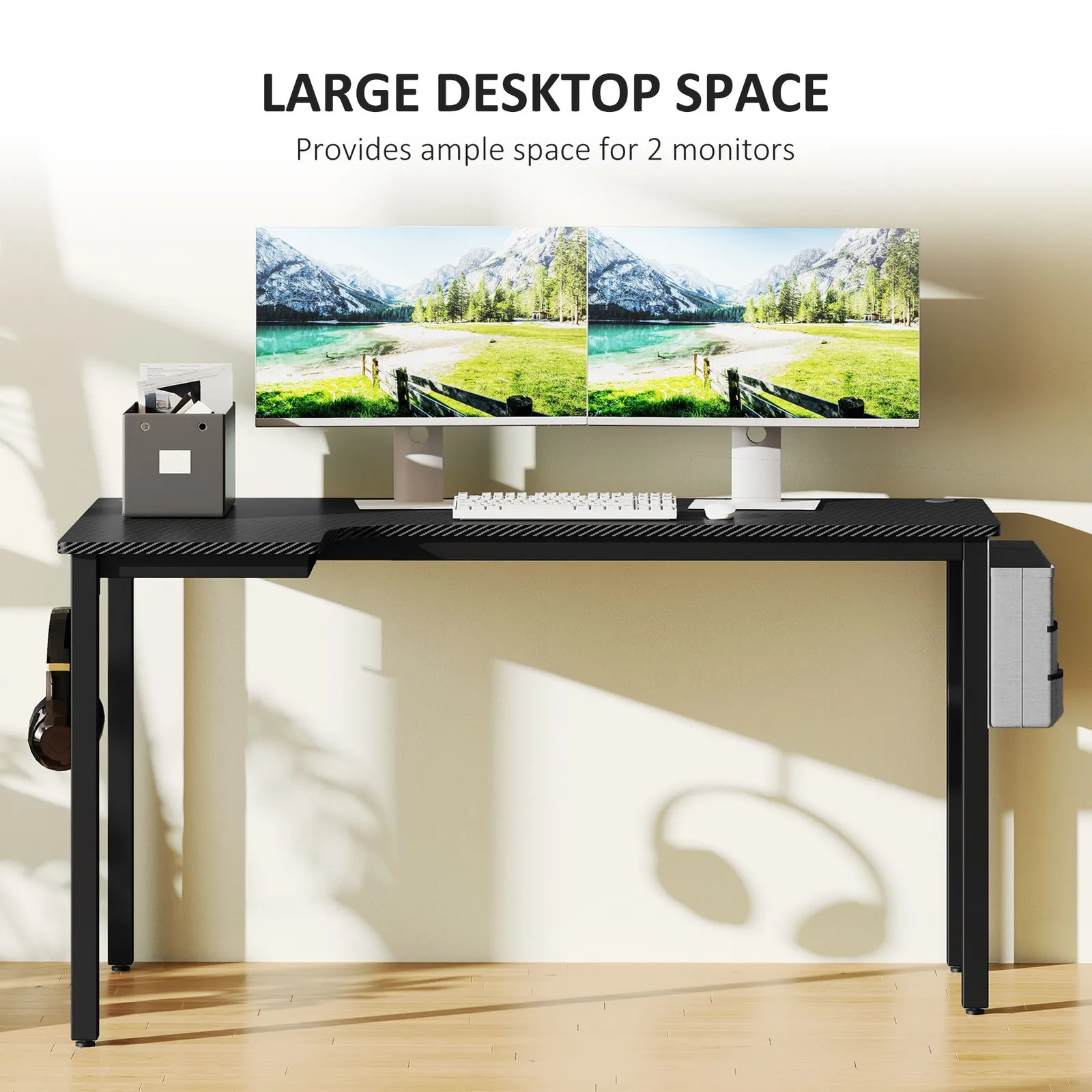 HOMCOM L-Shaped Corner Desk Computer with Fabric Bag & Hooks, Black 5