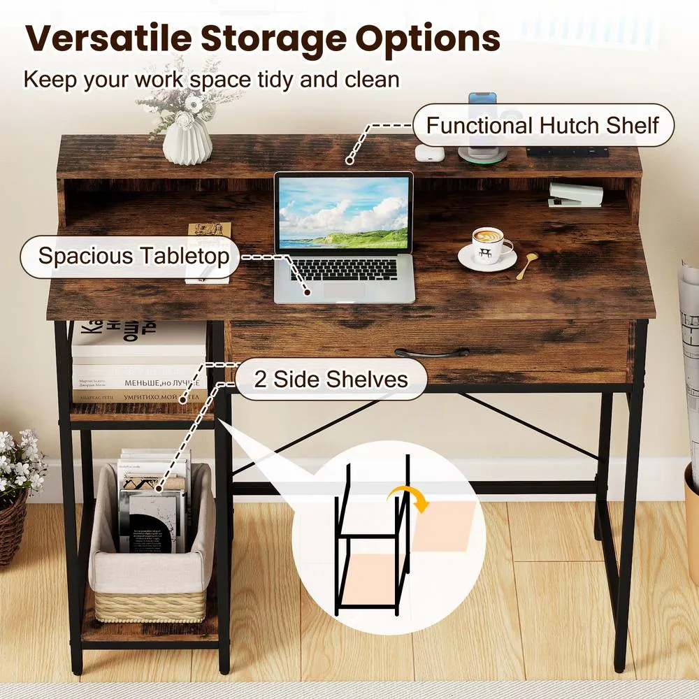 Costway Wooden Computer Desk Home Office PC Workstation Study Desk w/ Shelf in Brown 5