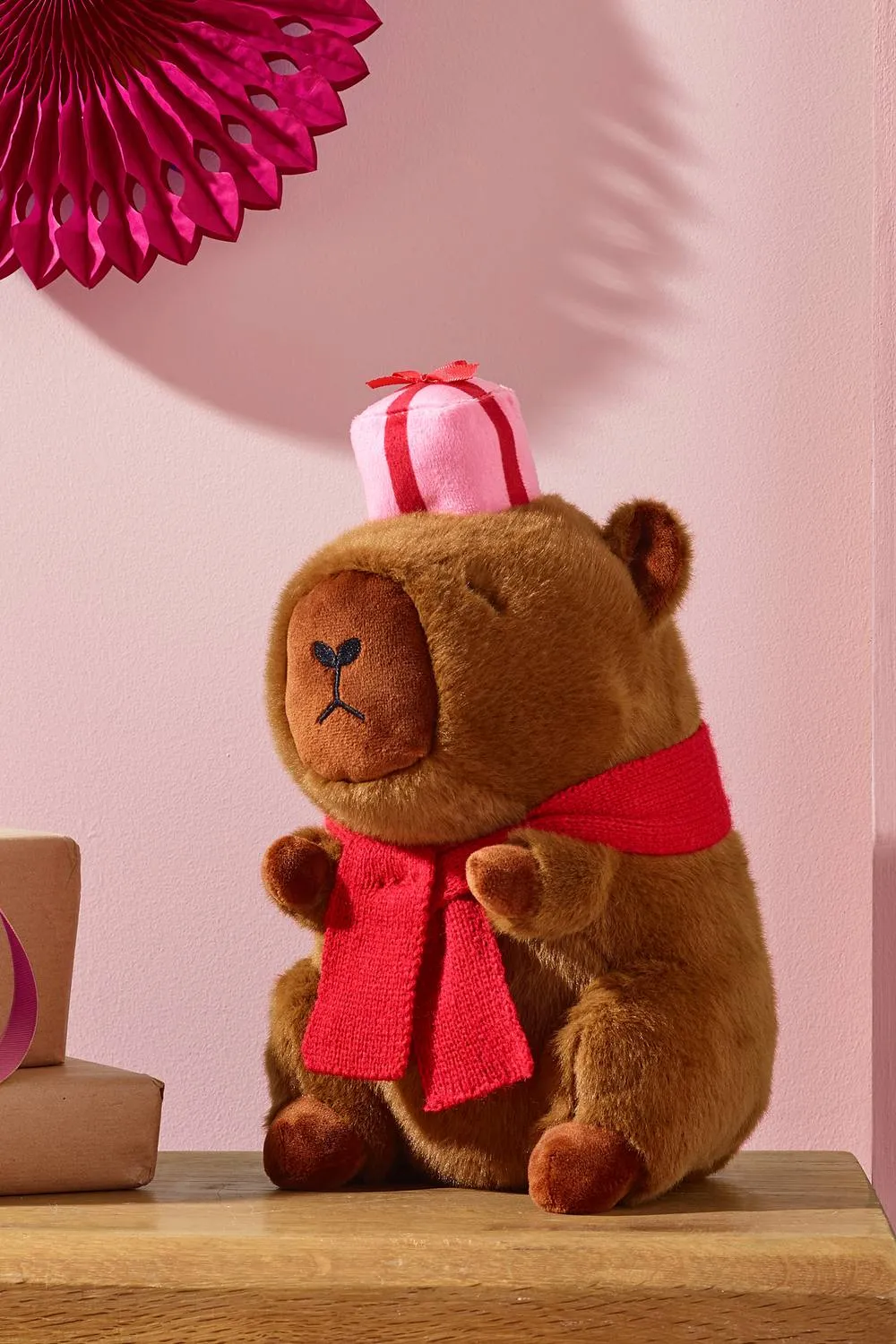 Catherine Lansfield 'Christmas Capybara' 3D Shaped Cushion in Brown