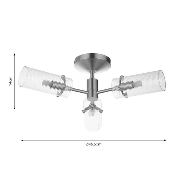 Sterling Ribbed 3 Light Semi Flush Ceiling Light 6