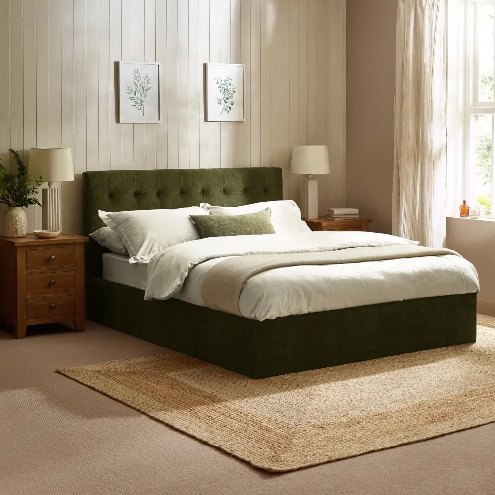 Peggy - King Size - Ottoman Storage Bed - Olive - Fabric - 5ft