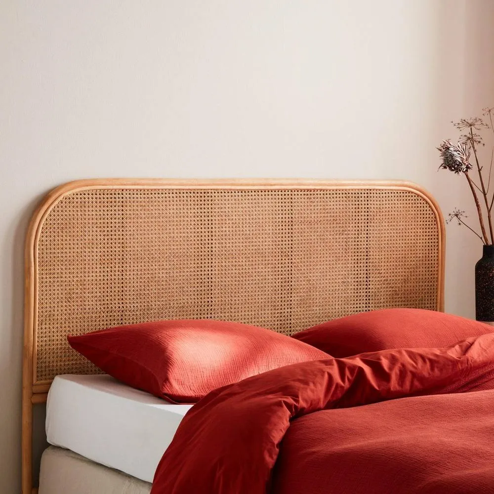 sweeek Natural Rattan Headboard Queen Bed 160cm in Light Brown