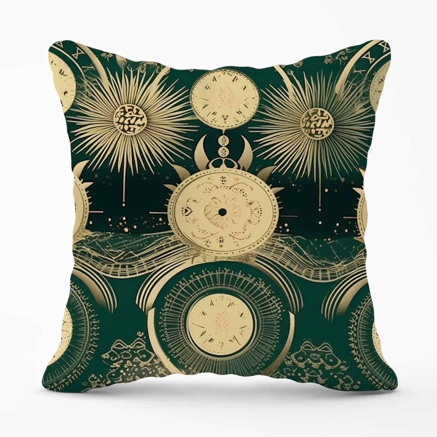 Warren Reed - Designer Green Moon & Sun Abstract Pattern Outdoor Cushion