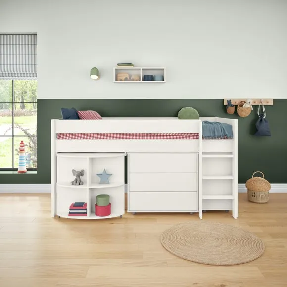 Uno Midsleeper With Pull Out Desk Chest of Drawers and Cube Unit Pine 4
