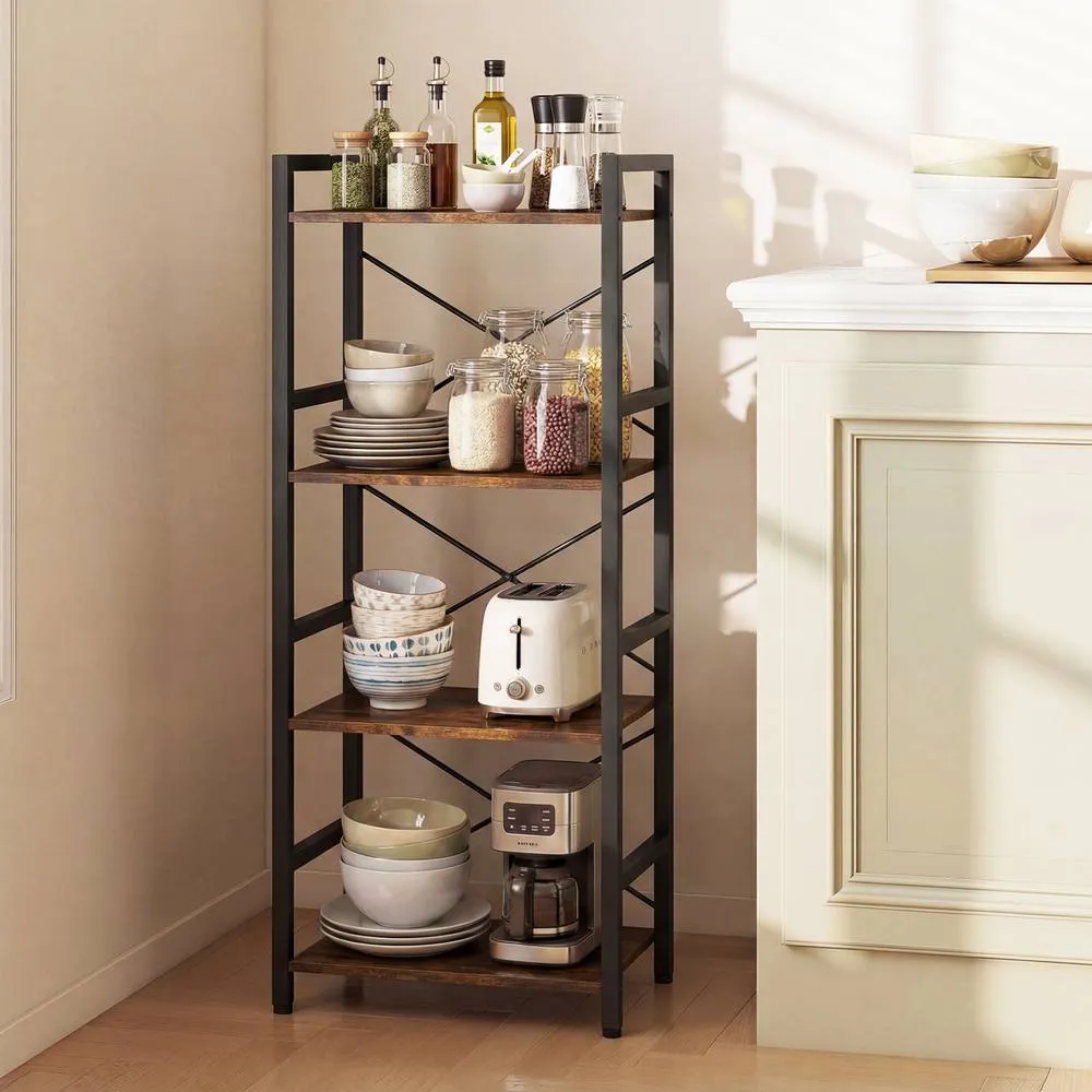 Costway Narrow Bookshelf 4-Tier Freestanding Bookcase Industrial Display Rack in Brown 4