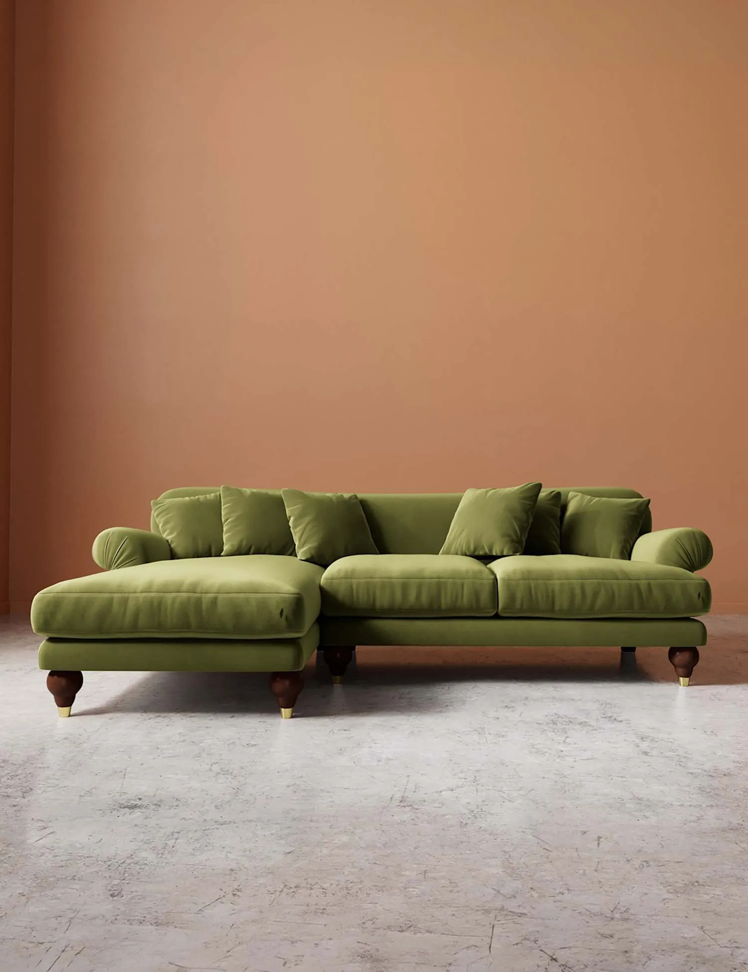 Swoon Willows Easy Velvet Left Corner Sofa Green