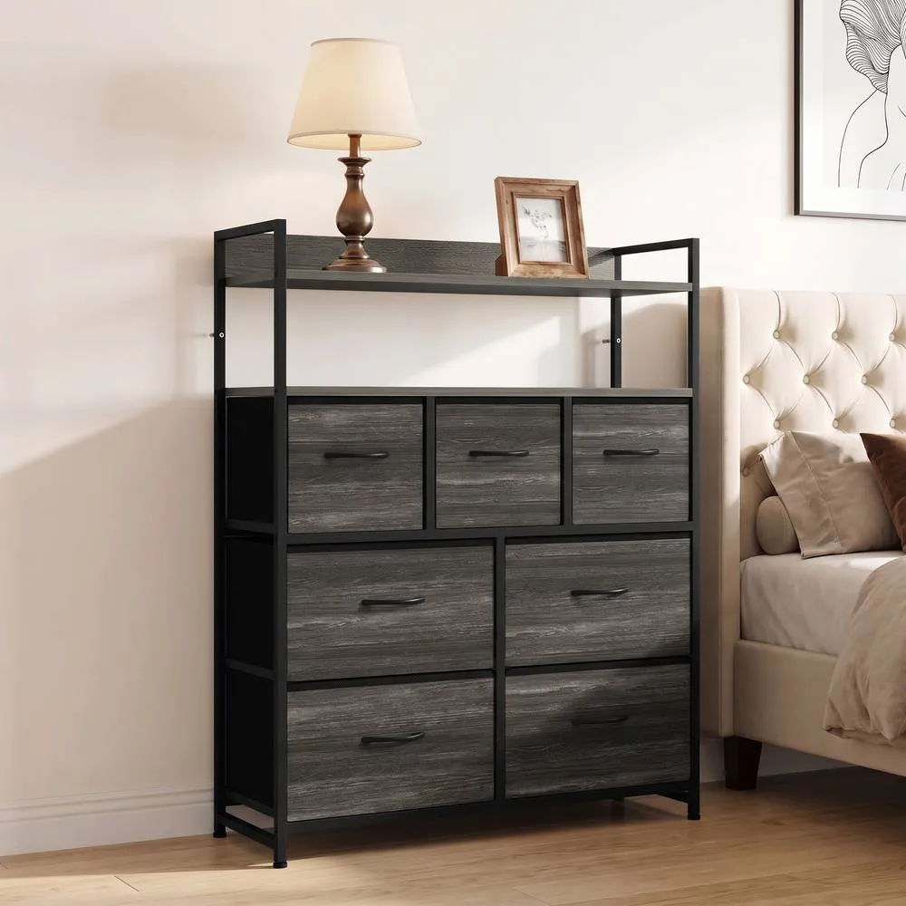HOMCOM Chest of Drawers, Bedroom Fabric Dresser, Grey Wood-Effect 2