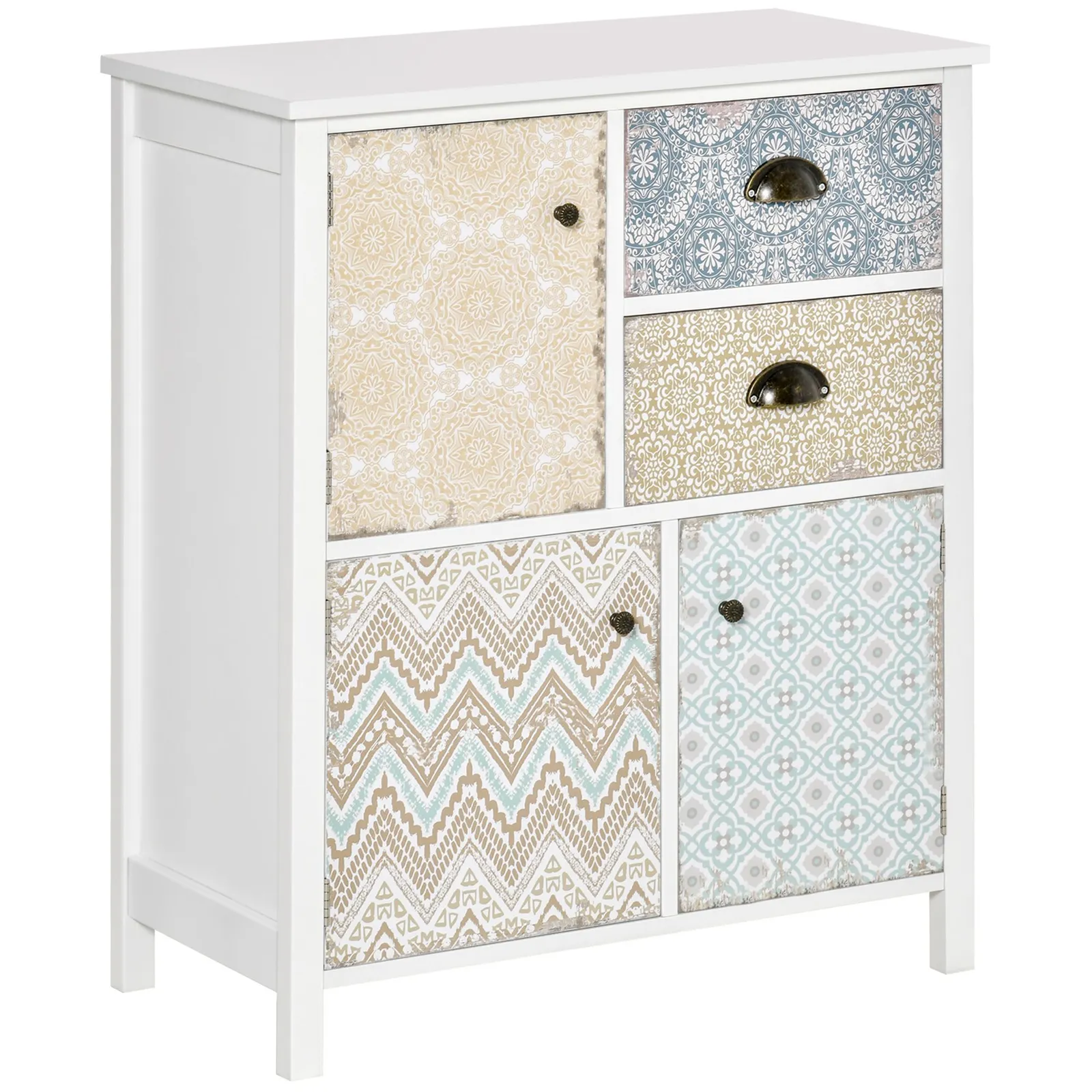 HOMCOM Sideboard Storage Chest Shabby Chic Cabinet Multi purpose Entryway in White 2