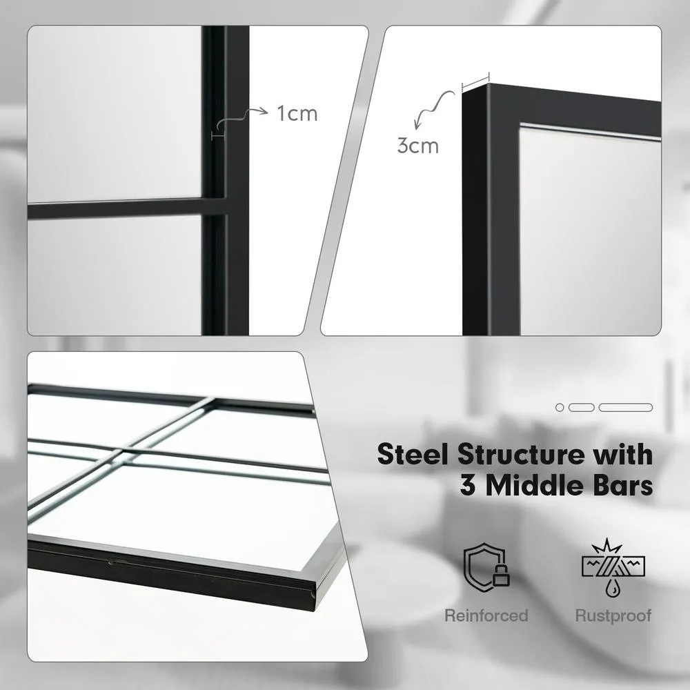 Costway Windowpane Hanging Mirror Wall Mounted Mirror Steel Frame in Black 5