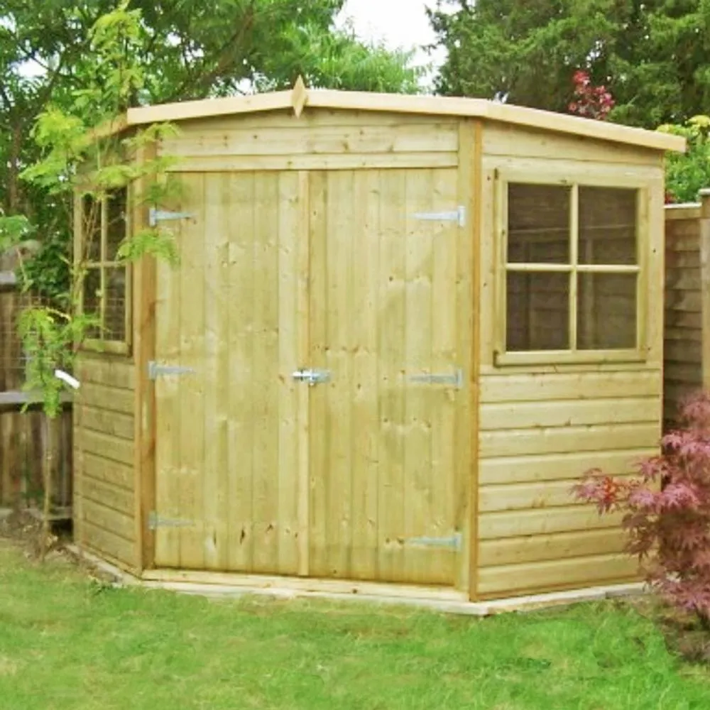 Shires Pressure Treated Corner Shed Shiplap Garden Shed Approx 7 x 7 Feet in Brown