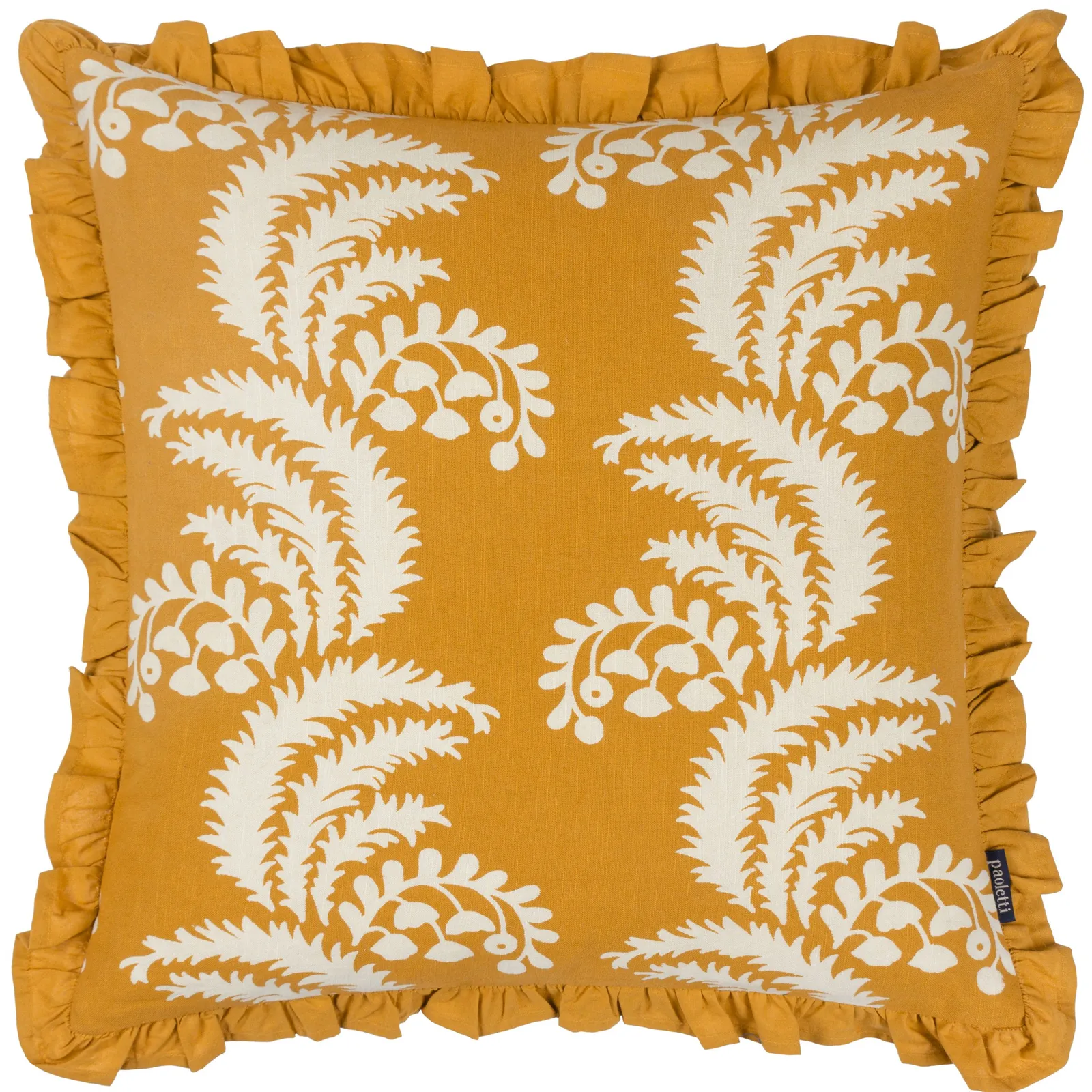 Paoletti Montrose 100% Cotton Fringed Leaf Cushion in Yellow 2