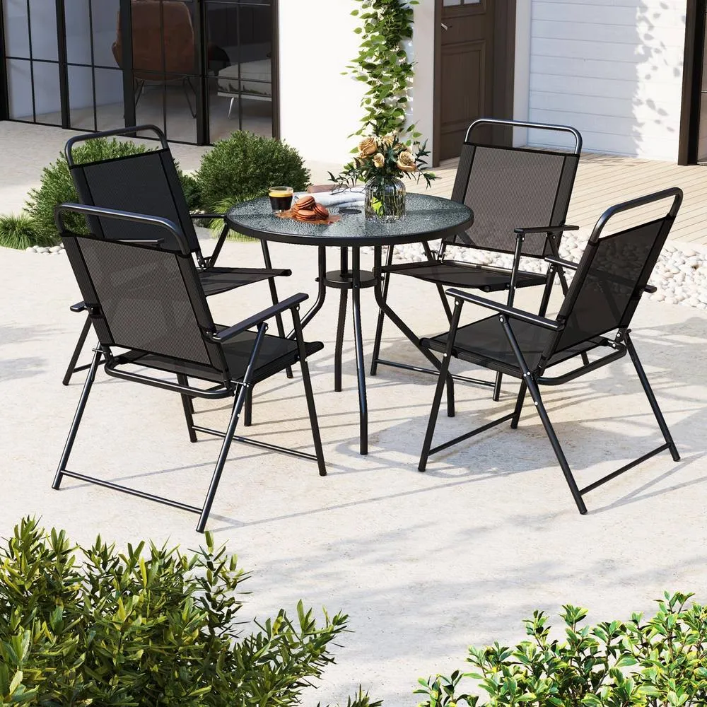 Costway 6 Piece Outdoor Round Dining Set Patio Garden Table Set for 4 w/ Umbrella in Black 3