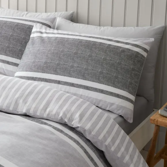 Catherine Lansfield Textured Banded Stripe Reversible Duvet Cover & Pillowcase Set 2