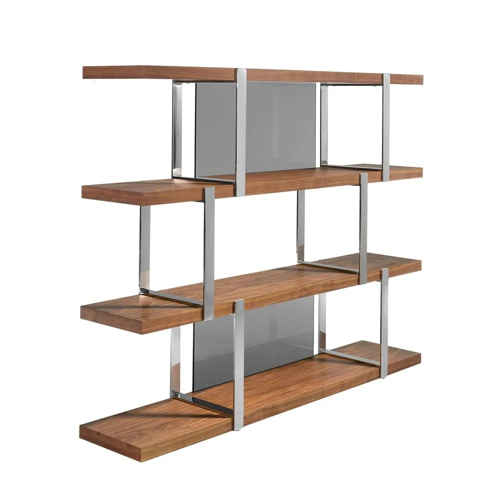 Angel Cerda Walnut Bookcase with Black Glass Dividers Model in Brown