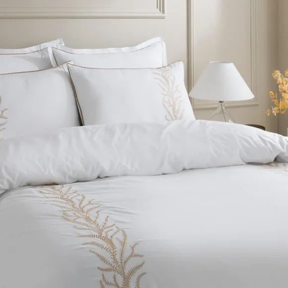 Embroidered Leaf Trail Microfibre Duvet Cover & Pillowcase Set 6