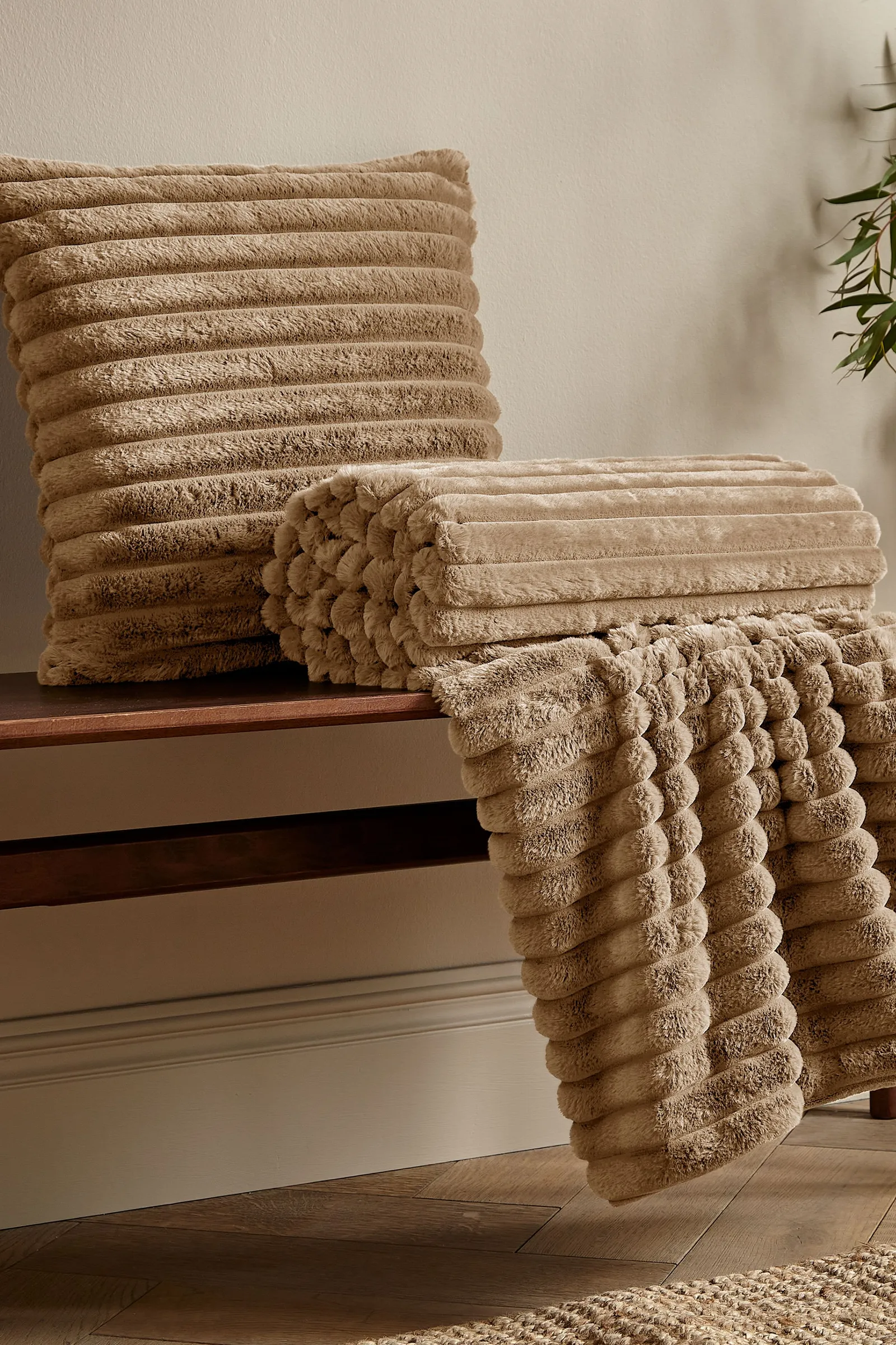 Catherine Lansfield 'Cosy Ribbed' Cushion in Natural 3