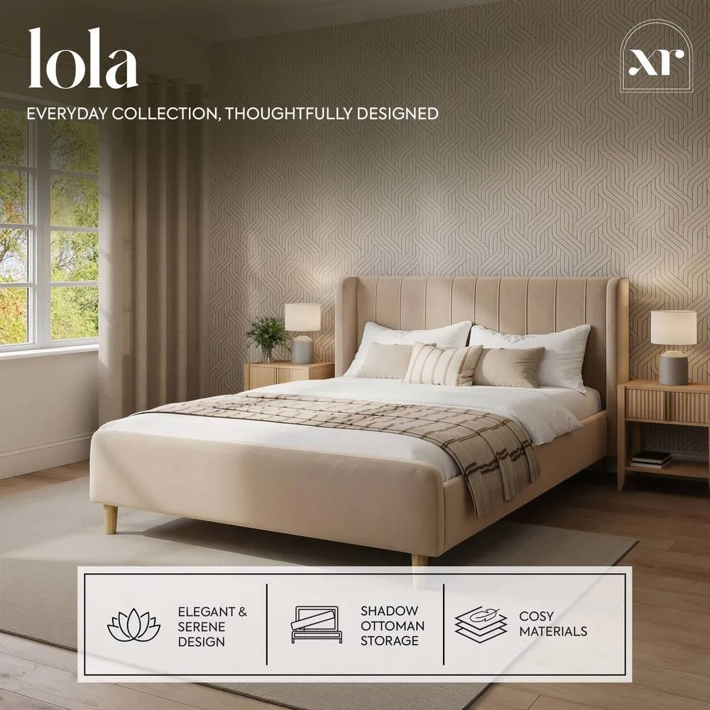X Rocker Lola Upholstered Shadow Ottoman - Double - Natural Stone in Light Beige 2