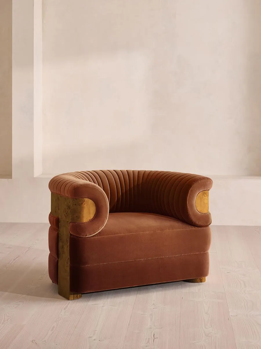 Caleb Armchair, Dark Burl, Velvet, Cinnamon