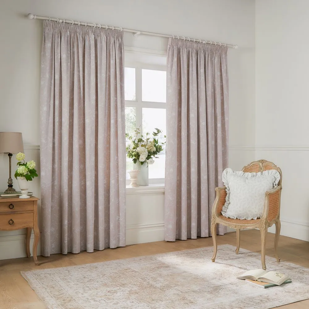 Wylder Bella Floral 100% Cotton Pencil Pleat Curtain Pair in Natural 2