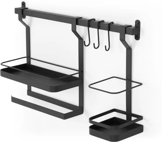 Tomas Wall Mounted Metal Kitchen Storage Rack, Black