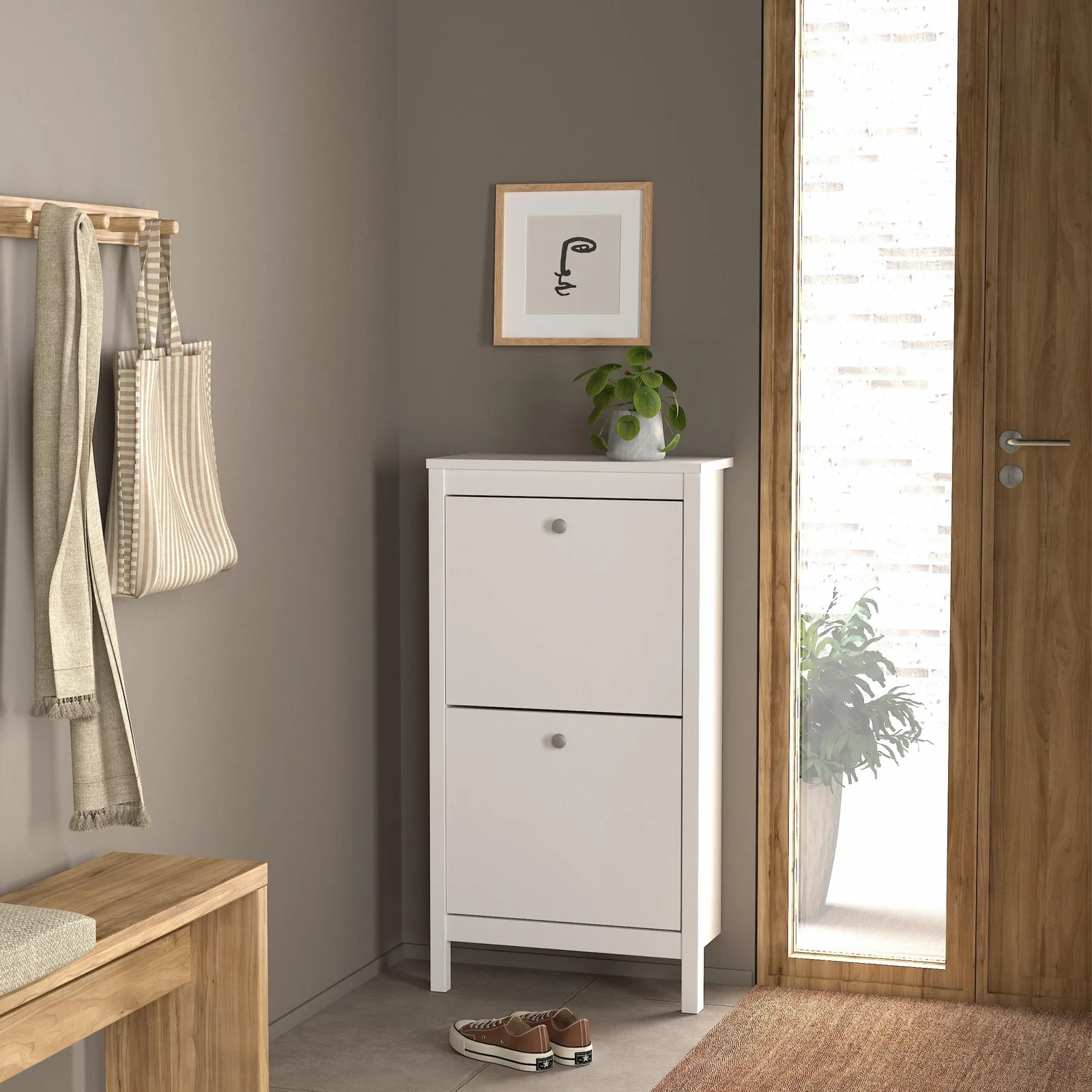 Furniture To Go Madrid Shoe Cabinet 2 Flip Down Doors in White 6