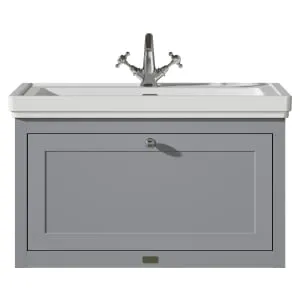 Bayswater Hartleigh Plummett Grey Traditional Wall Hung Vanity Unit & 1 Tap Hole Traditional Recessed Basin - 800mm