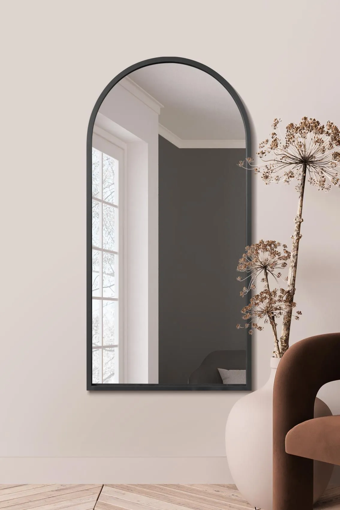 MirrorOutlet Black Framed Arched Leaner/Wall Mirror 55" X 27.5" (140CM X 70CM)