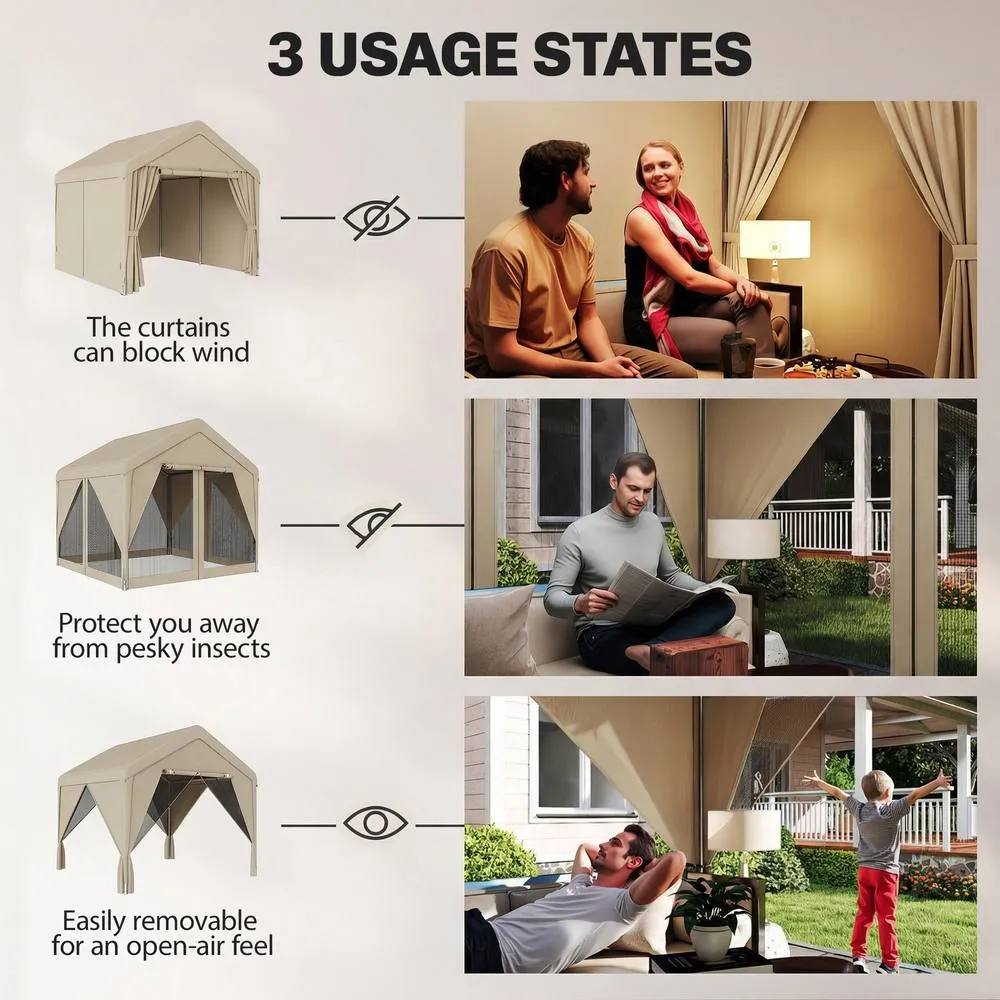 OUTSUNNY 3 x 3 m Outdoor Patio Gazebo with Netting & Curtains, Khaki 6