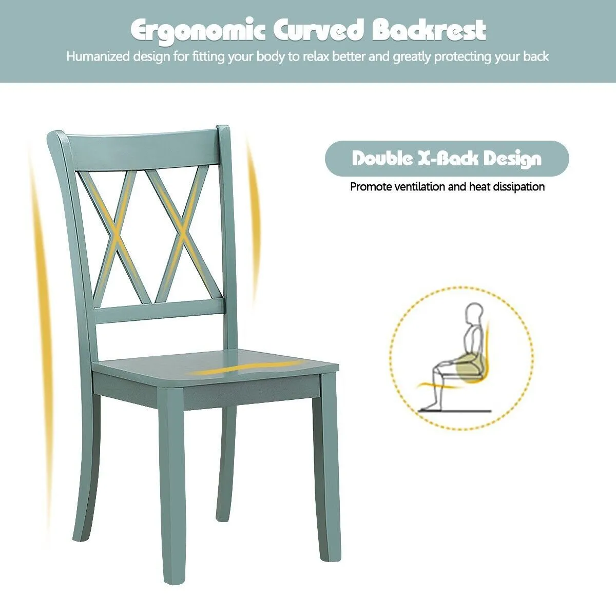 Costway Set of 2 Dining Chairs Wooden Kitchen Side Chair Armless Chairs w/ X Back in Green 5