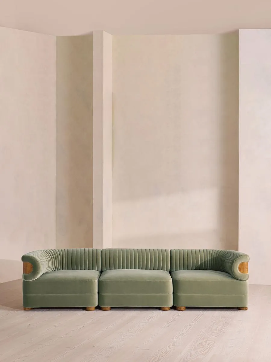 Caleb Modular Sofa, Four Seater, Velvet, Seafoam, Dark Burl